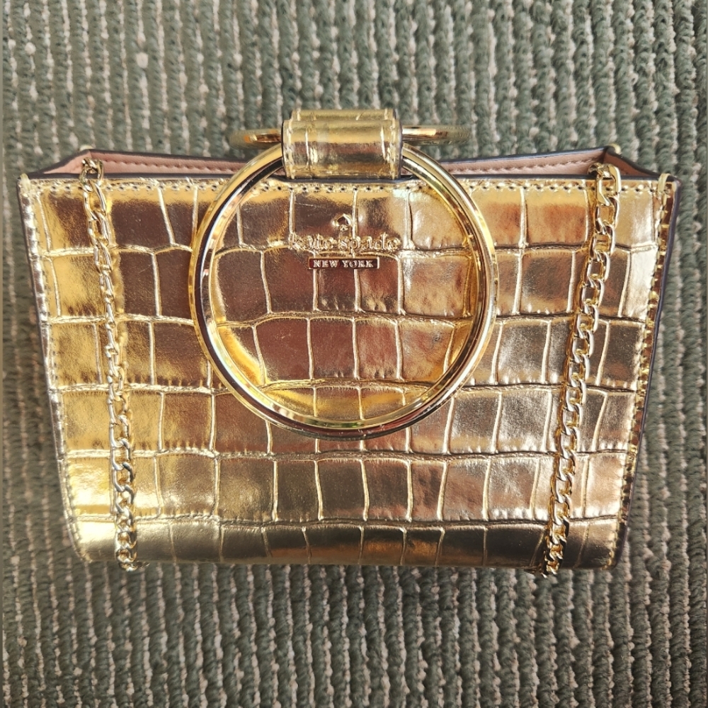 Kate Spade Gold Croc-Embossed Women Bag